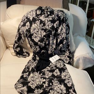 Zara black and white floral midi dress